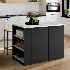 Ilot central de cuisine bois noir et effet marbre*IDMarket Best
