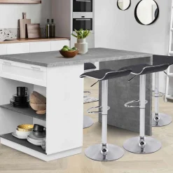 Ilot central effet béton et blanc 130 cm pour 4 personnes*IDMarket