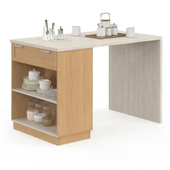 Ilot central mange-debout 4 personnes 130 cm bois et plateau effet travertin*IDMarket Clearance