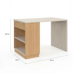 Ilot central mange-debout 4 personnes 130 cm bois et plateau effet travertin*IDMarket Clearance
