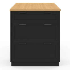 Ilot central mange-debout 4 personnes 130 cm casserolier 3 tiroirs noir et plateau bois*IDMarket New