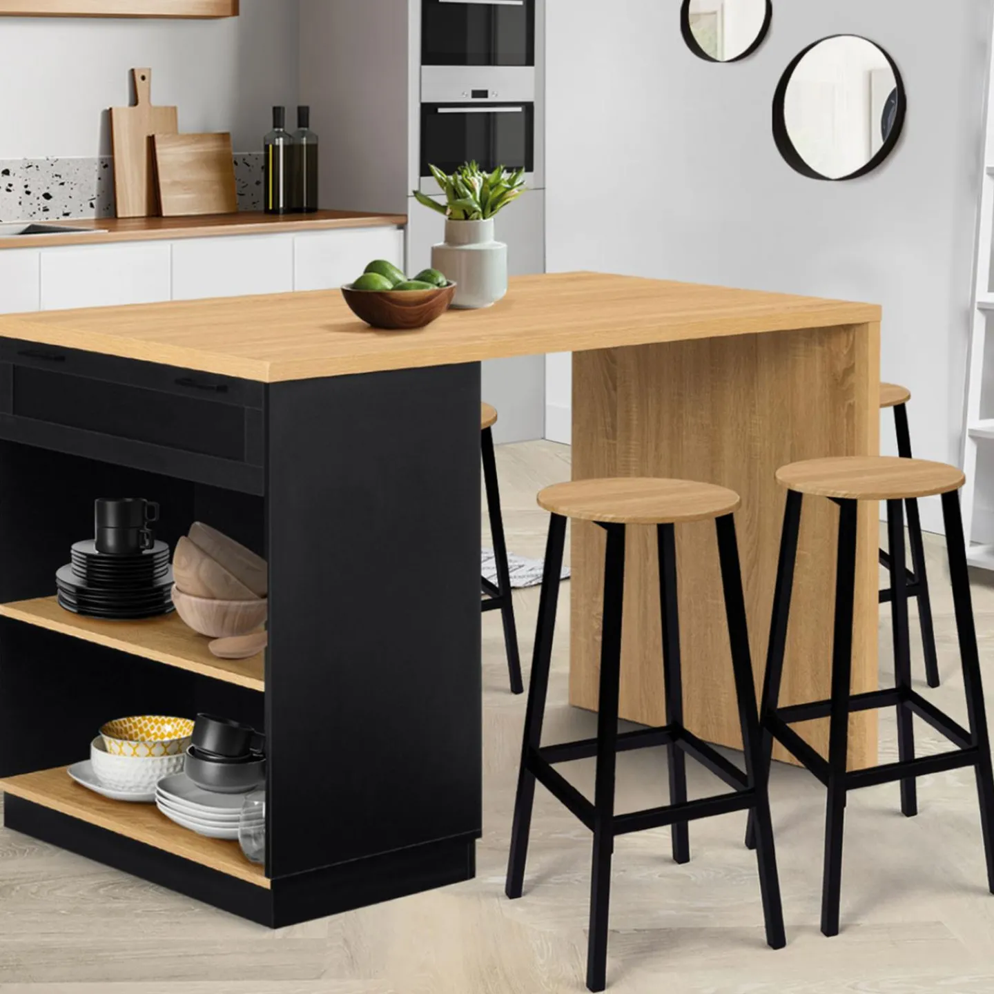 Ilot mange debout noir et bois 130 cm*IDMarket Best
