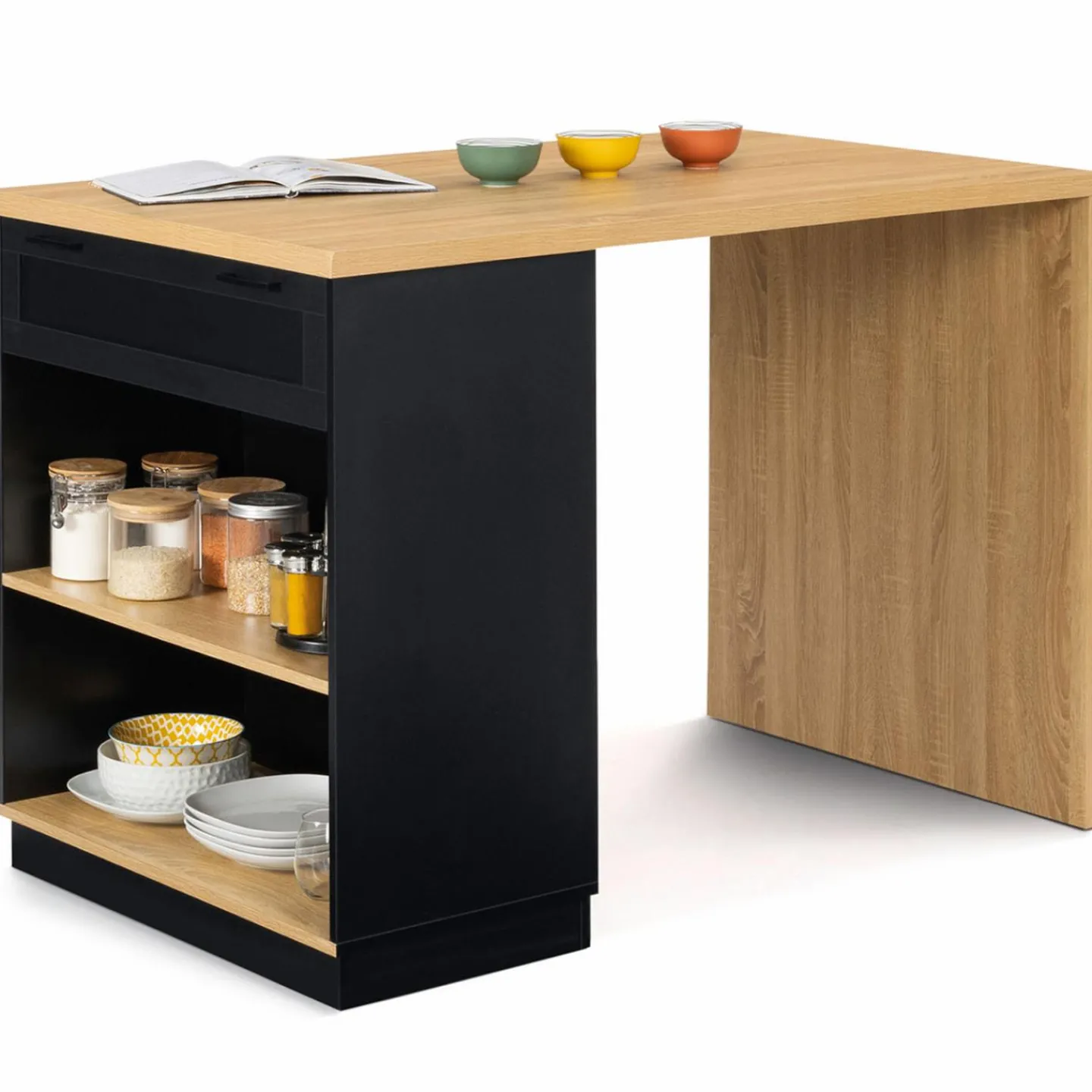 Ilot mange debout noir et bois 130 cm*IDMarket Best