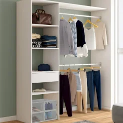 Kit dressing blanc pour placard avec étagères, tiroir et double penderie*IDMarket Outlet