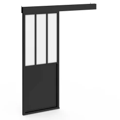 Kit porte coulissante verrière 83 cm en verre trempé givré, métal avec rail et fixations*IDMarket Online
