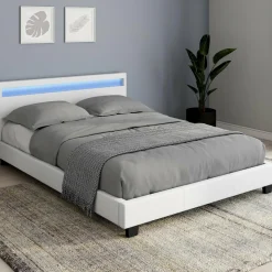 Lit avec LED 140x190 cm blanc*IDMarket New