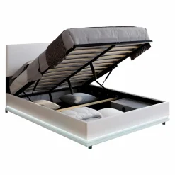 Lit coffre 2 places 140x190 en PVC blanc avec sommier et LED*IDMarket New