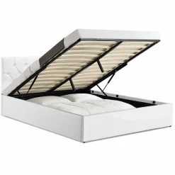 Lit coffre avec tête de lit blanc 160x200 cm*IDMarket Sale