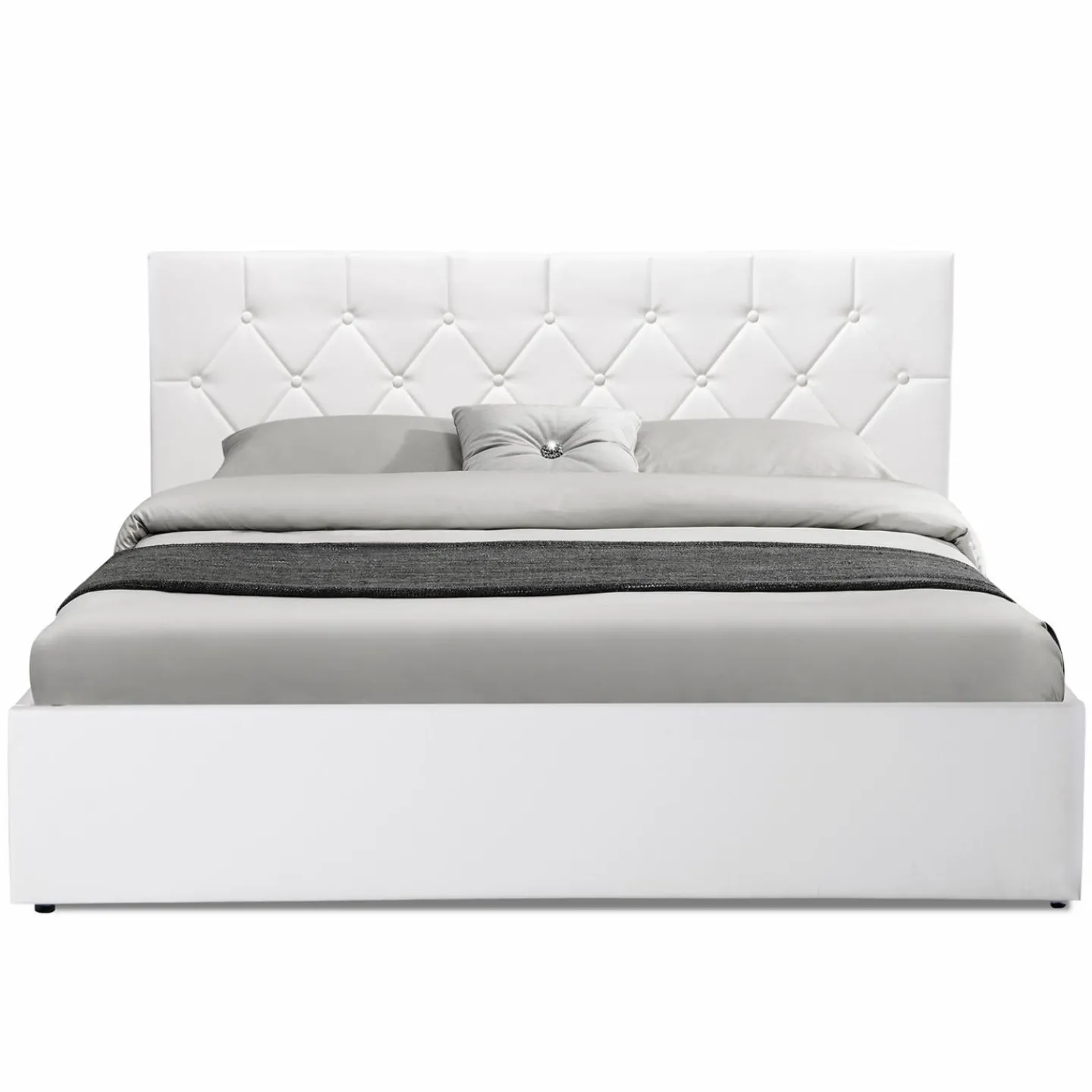 Lit coffre avec tête de lit blanc 160x200 cm*IDMarket Sale