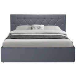 Lit coffre avec tête de lit gris 160x200 cm*IDMarket New
