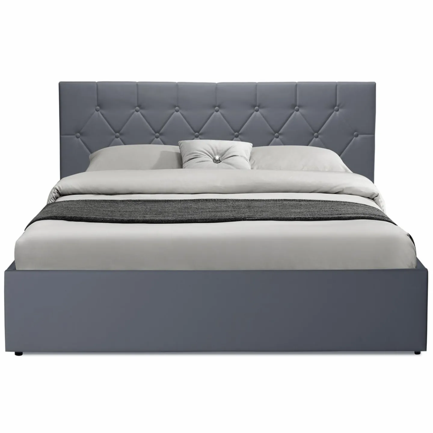 Lit coffre avec tête de lit gris 160x200 cm*IDMarket New