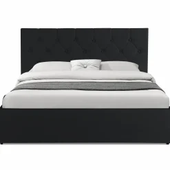 Lit coffre avec tête de lit noir 140x190 cm*IDMarket