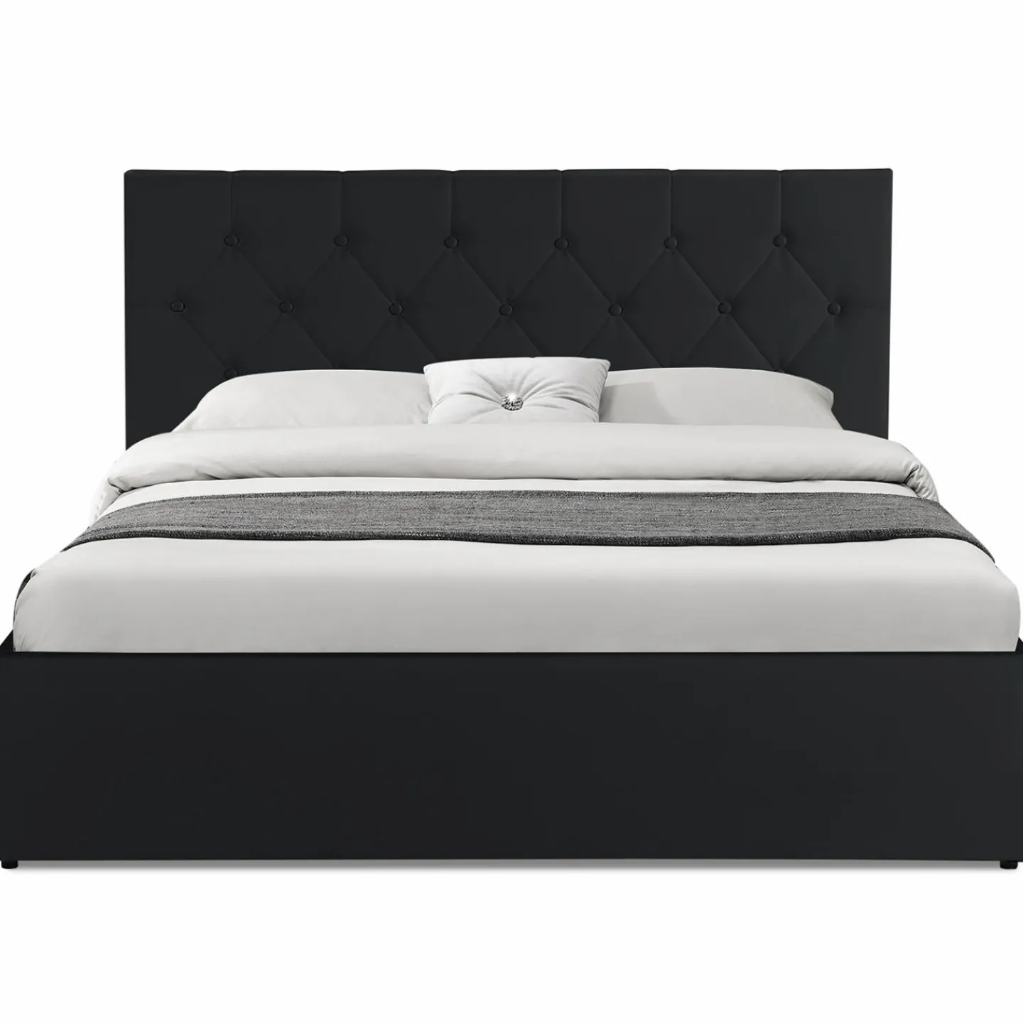 Lit coffre avec tête de lit noir 160x200 cm*IDMarket Best