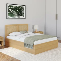 Lit coffre double avec tête de lit cannage*IDMarket Clearance