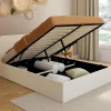 Lit coffre double avec tête de lit et sommier 140x190 cm tissu bouclette*IDMarket Sale