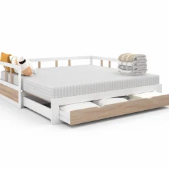 Lit convertible 180 x 190 cm blanc et hêtre*IDMarket Hot