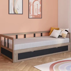 Lit convertible 180 x 190 cm noir et hêtre*IDMarket Discount