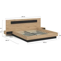 Lit double avec tête de lit et tables de chevet intégrées et sommier 180 x 200 cm bois et noir*IDMarket New