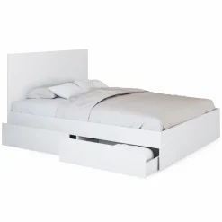 Lit double blanc 4 tiroirs sur roulettes avec tête de lit*IDMarket Hot