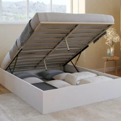Lit double coffre 140x190 cm avec sommier blanc*IDMarket Clearance