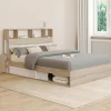Lit double hêtre et blanc avec rangements + tête de lit et sommier 140x190 cm*IDMarket Clearance