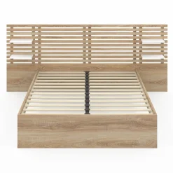 Lit double hêtre et blanc avec tête de lit et étagères*IDMarket Hot
