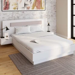 Lit double 140x190 blanc avec tête de lit et chevets*IDMarket New