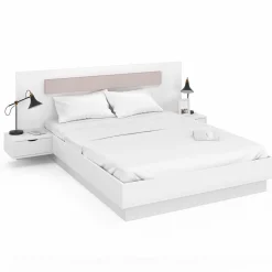 Lit double 140x190 blanc avec tête de lit et chevets*IDMarket New