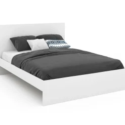Lit double 140x190 cm avec tête de lit et sommier blanc*IDMarket