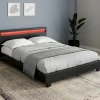 Lit double 140x190 cm en PVC noir avec sommier et LED*IDMarket Hot