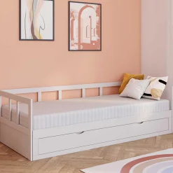 Lit gigogne transformable en lit 2 places blanc*IDMarket Best