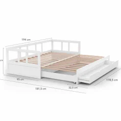 Lit gigogne transformable en lit 2 places blanc*IDMarket Best