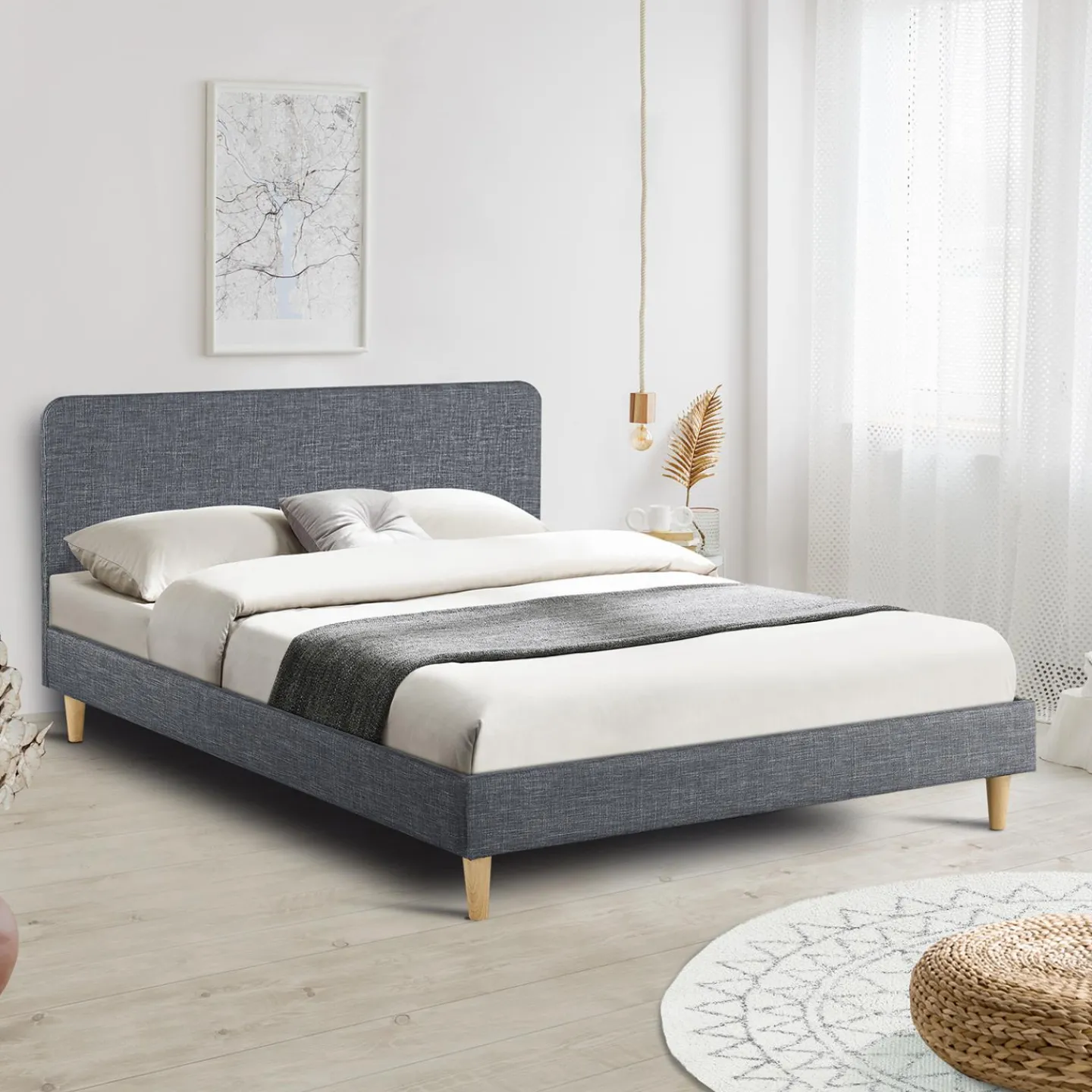 Lit scandinave gris 2 places 160x200 cm*IDMarket Clearance