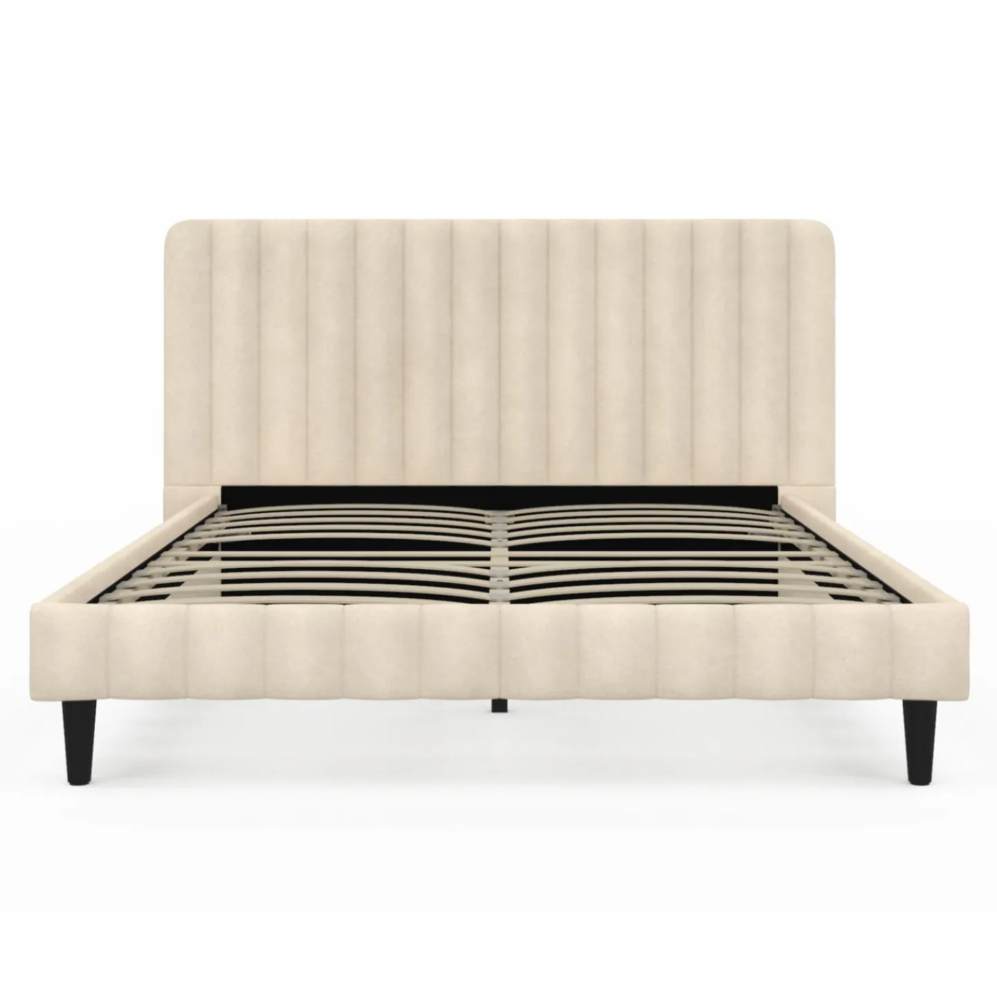Lit 140x190 cm avec tête de lit et sommier en velours beige*IDMarket