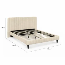 Lit 140x190 cm avec tête de lit et sommier en velours beige*IDMarket