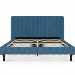 Lit 140x190 cm velours bleu avec tête de lit et sommier*IDMarket Best