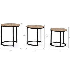 Lot 3 tables basses gigognes rondes bois métal industrielles 35/40/45 cm*IDMarket Online