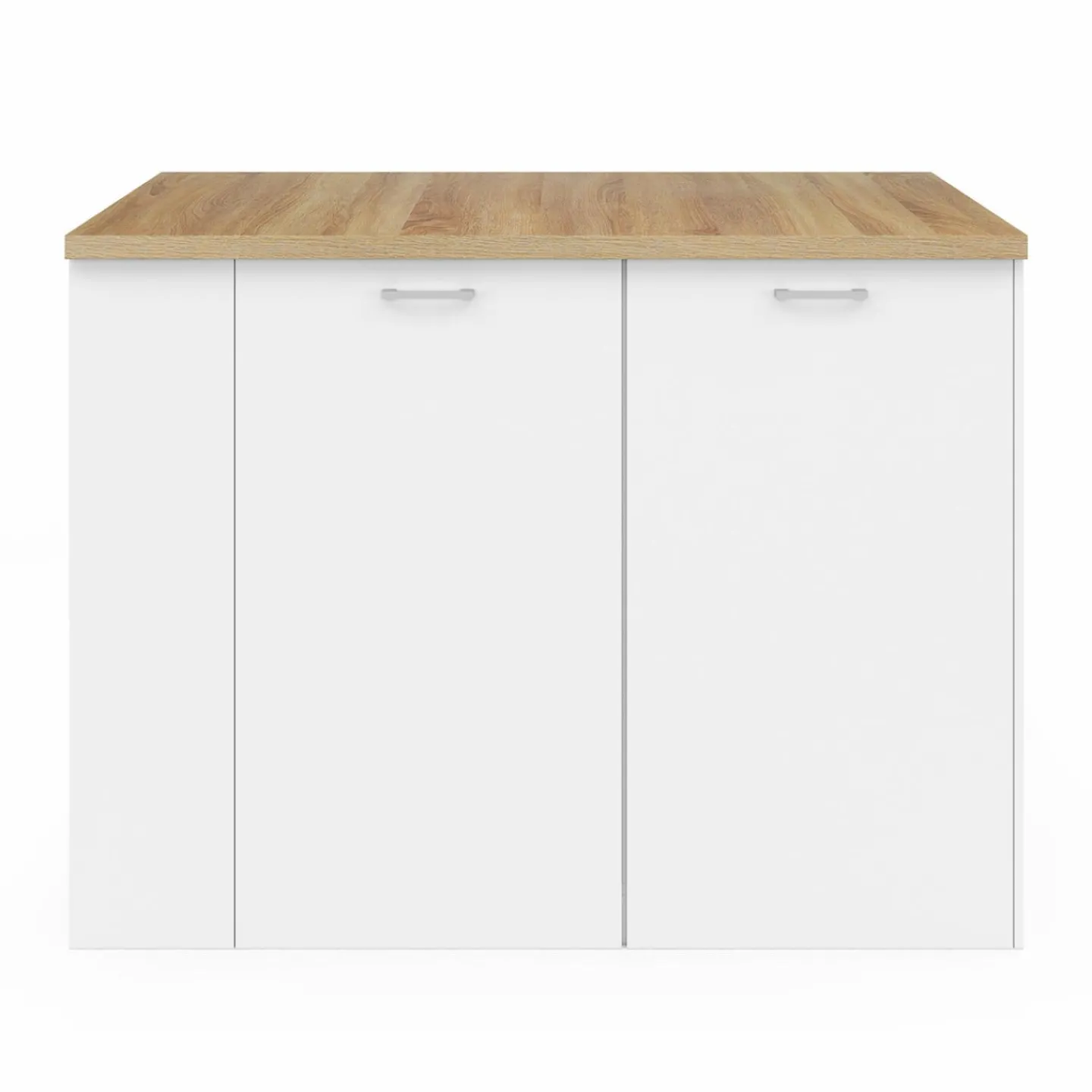 Îlot central blanc et bois avec plan de travail façon hêtre*IDMarket New