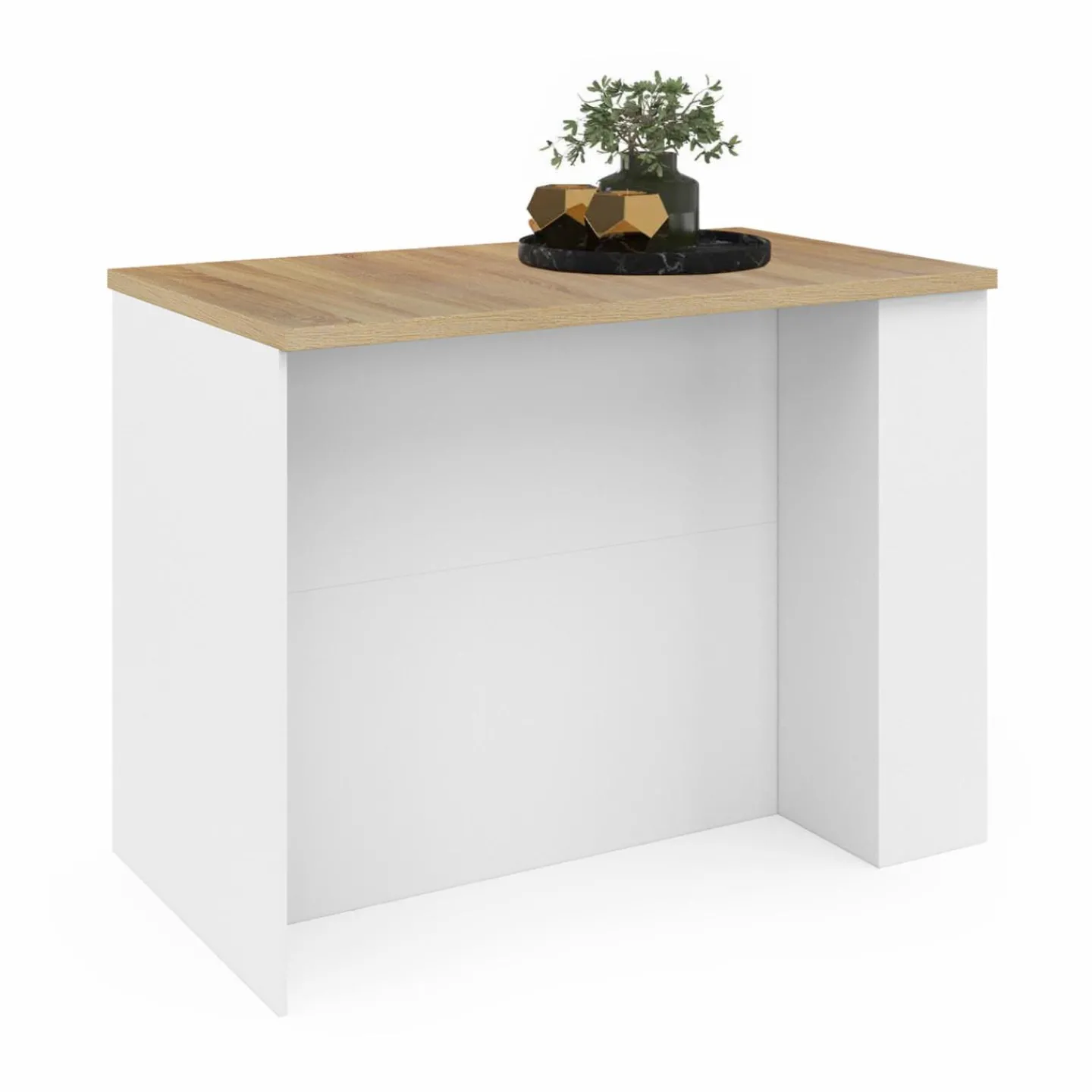 Îlot central blanc et bois avec plan de travail façon hêtre*IDMarket New