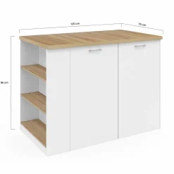 Îlot central blanc et bois avec plan de travail façon hêtre*IDMarket New