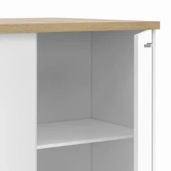 Îlot central blanc et bois avec plan de travail façon hêtre*IDMarket New