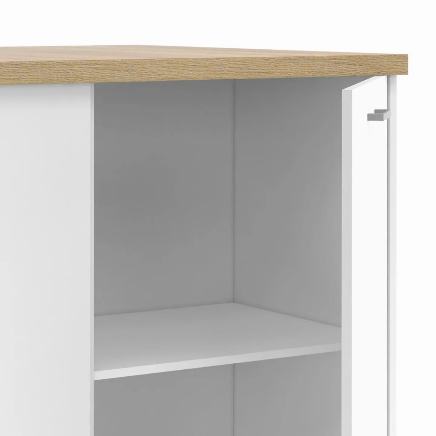 Îlot central blanc et bois avec plan de travail façon hêtre*IDMarket New