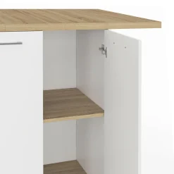 Îlot central bois blanc avec plan de travail façon hêtre 140 cm 4 personnes avec rangement*IDMarket Sale
