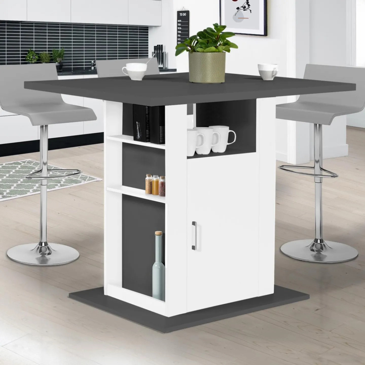 Îlot central cuisine bois gris et blanc 110 cm*IDMarket Online