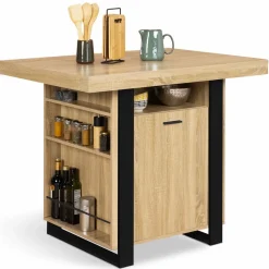 Îlot central industriel bois noir et imitation hêtre 110 cm*IDMarket
