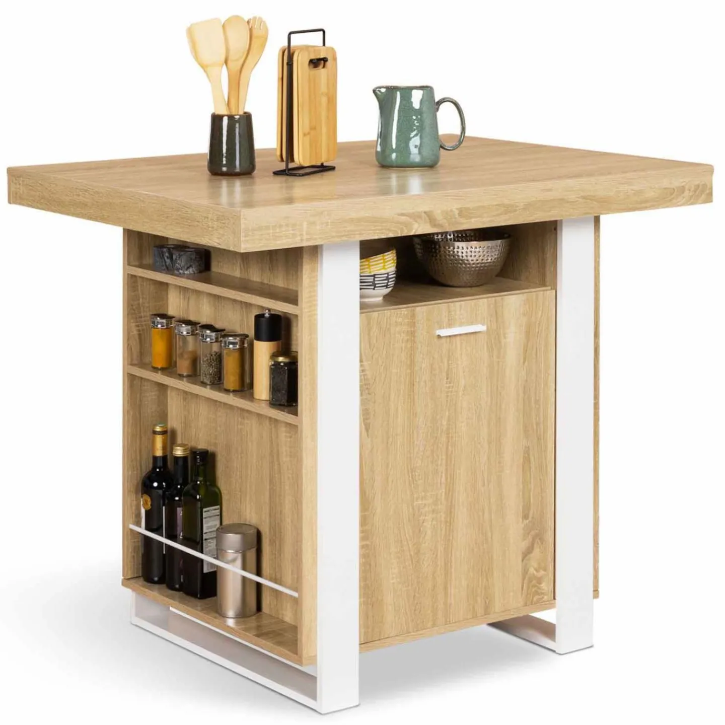 Îlot central industriel bois blanc et imitation hêtre 110 cm*IDMarket Best