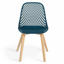 Lot de 4 chaises ajourées bleu canard design*IDMarket Best