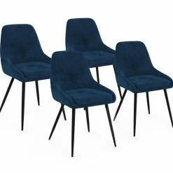 Lot de 4 chaises avec accoudoirs en velours bleu*IDMarket