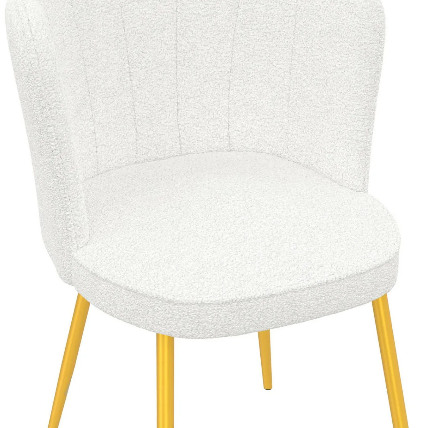 Lot de 2 chaises bouclette blanche, dossier coquillage, pieds dorés*IDMarket Online