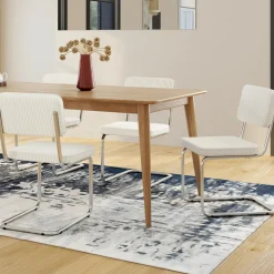 Lot de 4 chaises cantilever en velours côtelé beige et pied métal*IDMarket Hot